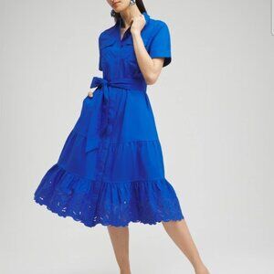 Chico's Cobalt Blue  Poplin Cutout Shirt Dress Size 16